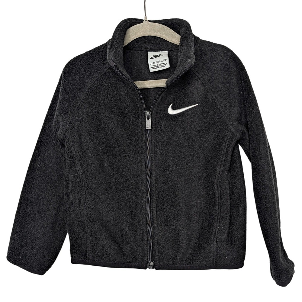 Nike Toddler Boys Black Full Zip Fleece Jacket Swoosh Logo 2T Sportswear
